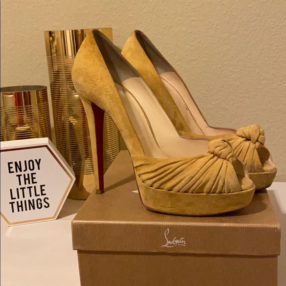 Christian Louboutin suede yellow pump